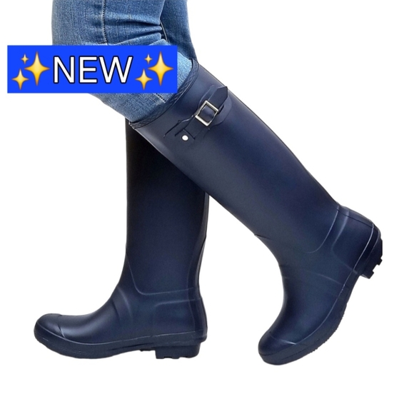 BAMBOO Women's Navy Blue Padinton Knee High Tall Rain Boots NEW NWOT - Picture 2 of 12